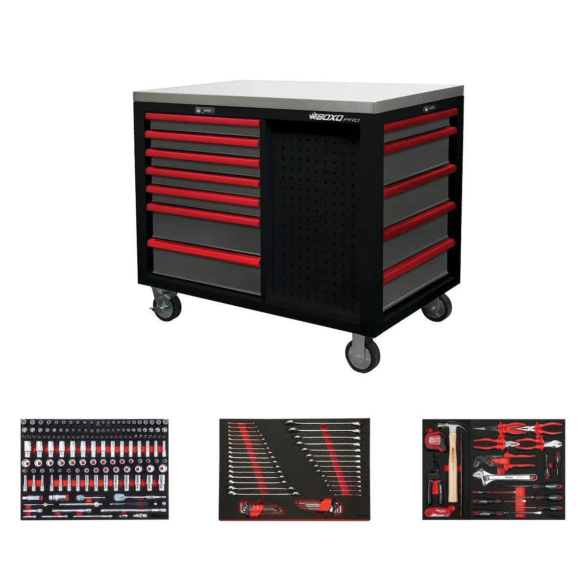 Happybuyes Pro Series | 45” 12-Drawer Workstation Tool Box with Master Tool Set 45WSM-BK