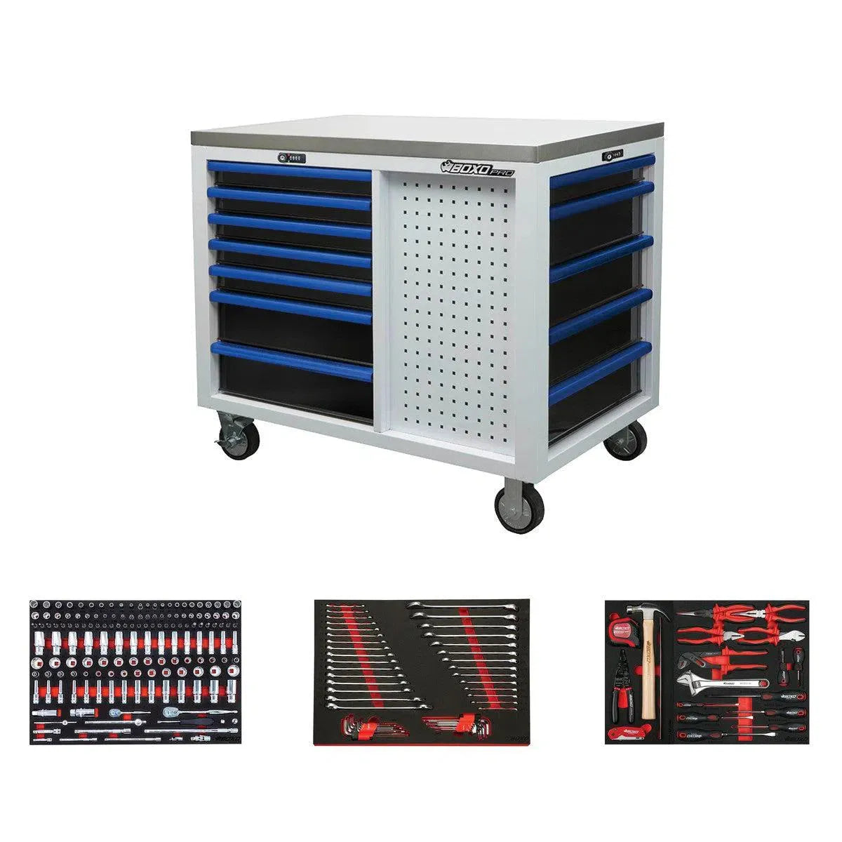 Happybuyes Pro Series | 45” 12-Drawer Workstation Tool Box with Master Tool Set 45WSM-W-B