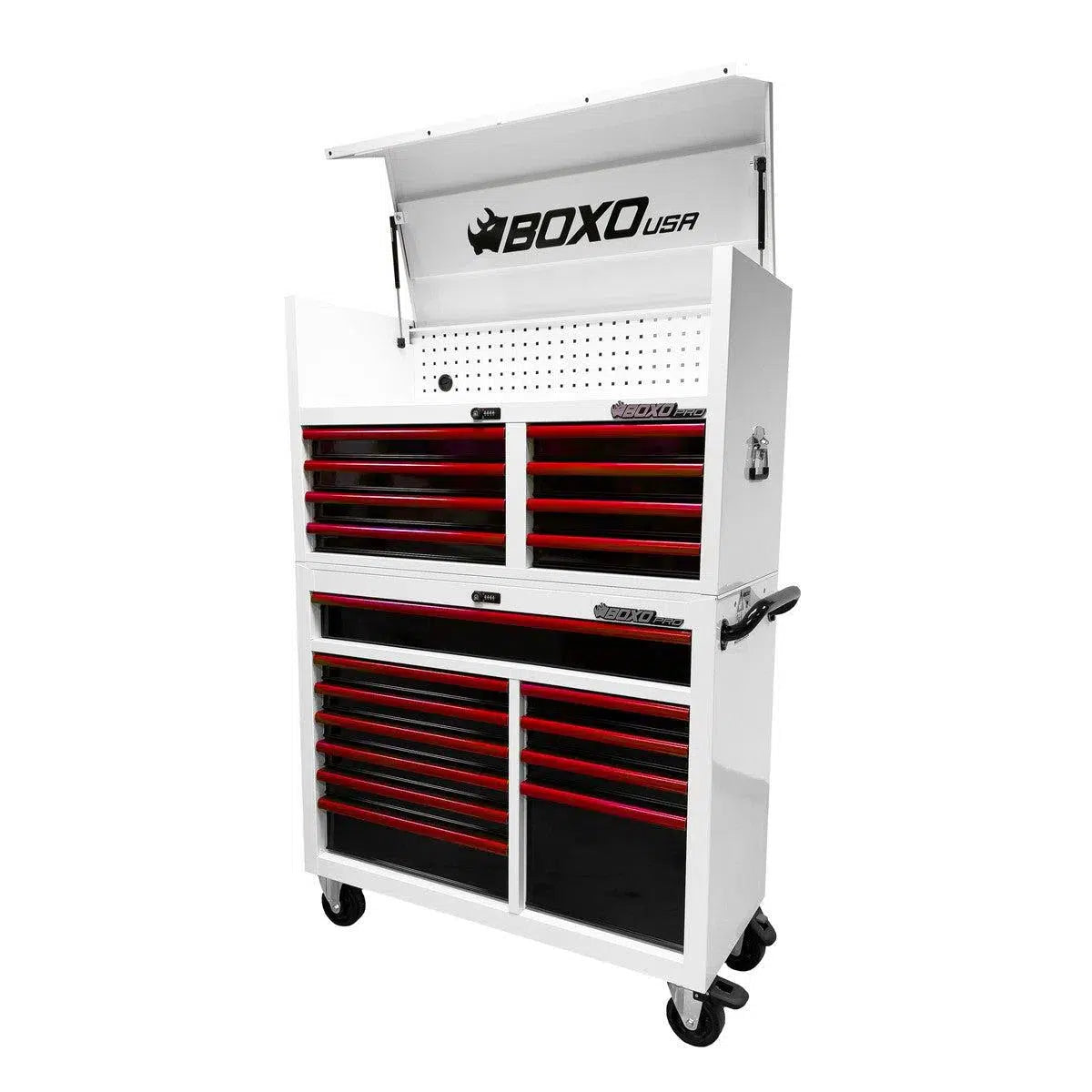 Happybuyes Pro Series | 45" 19-Drawer Rolling Tool Box | White and Red 45TB-W-R