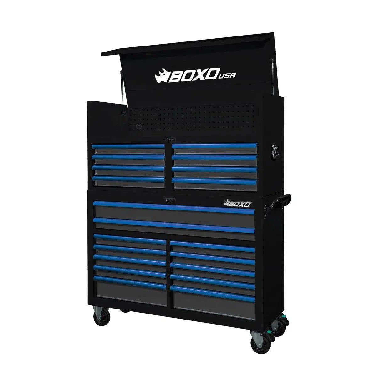 Happybuyes Pro Series | 53" 20-Drawer Rolling Tool Box | Black and Blue 53TB-BK-B