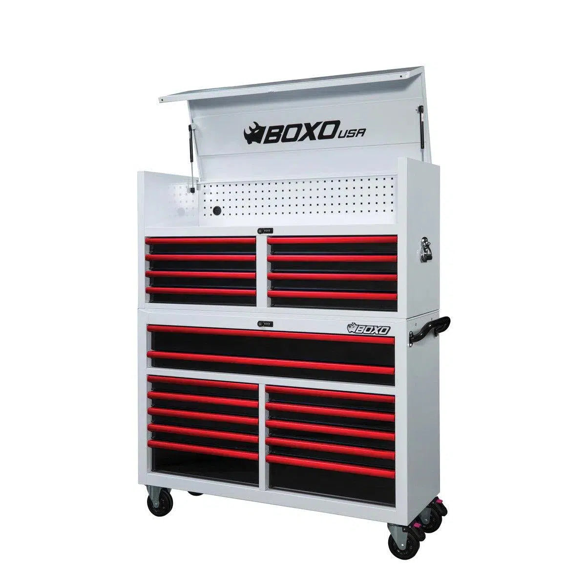 Happybuyes Pro Series | 53" 20-Drawer Rolling Tool Box | White and Red 53TB-W-R