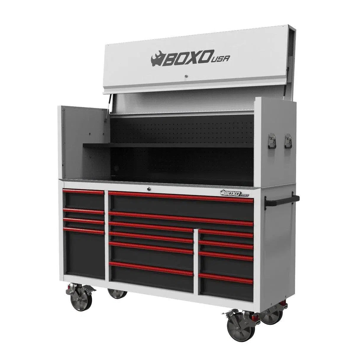 Happybuyes Pro Series | Loaded 72" 14-Drawer Garage Top Rolling Tool Box | White 72TBM-W-R