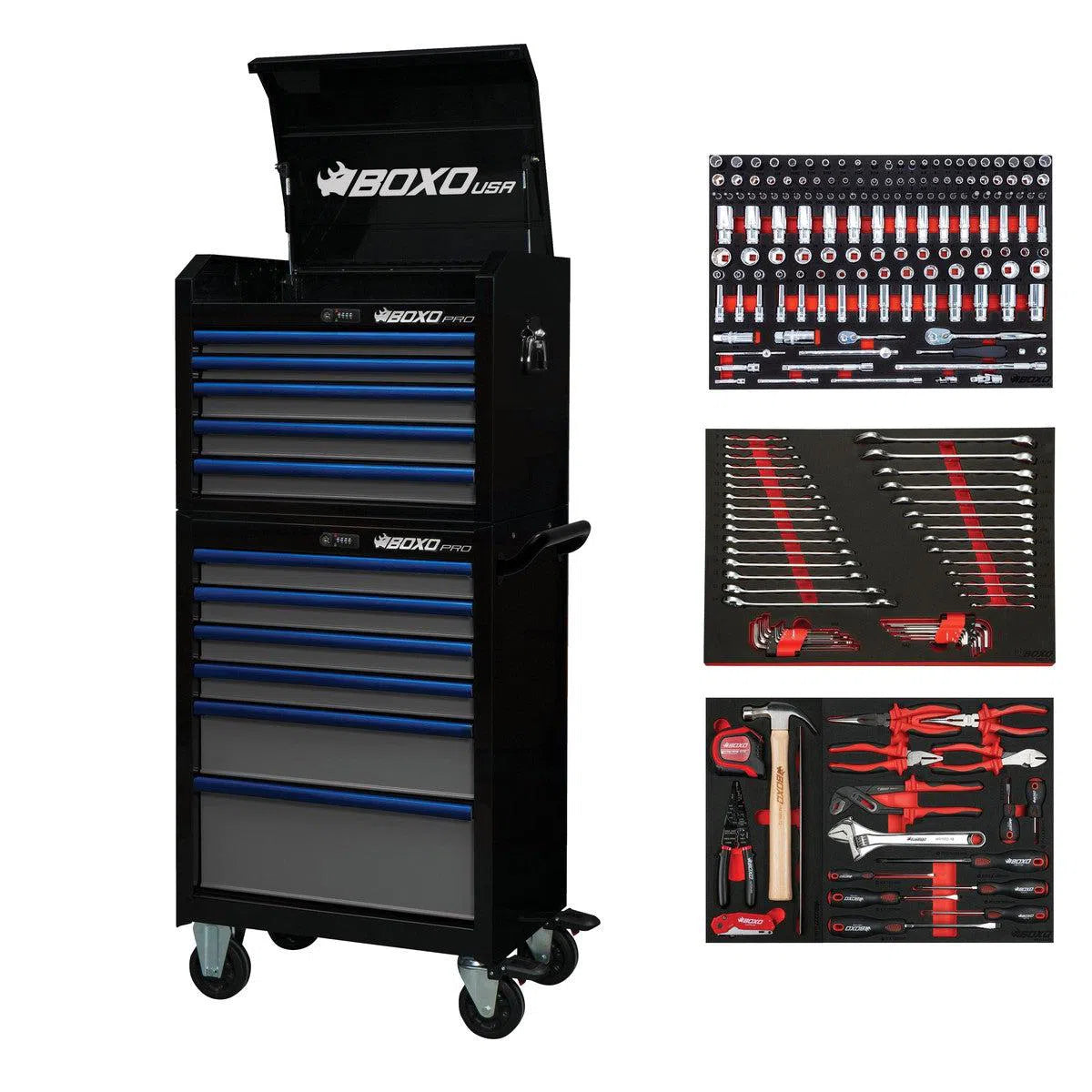 Happybuyes Pro Series | Loaded 26" 11-Drawer Rolling Tool Box | Black and Blue 26TBM-BK-B1