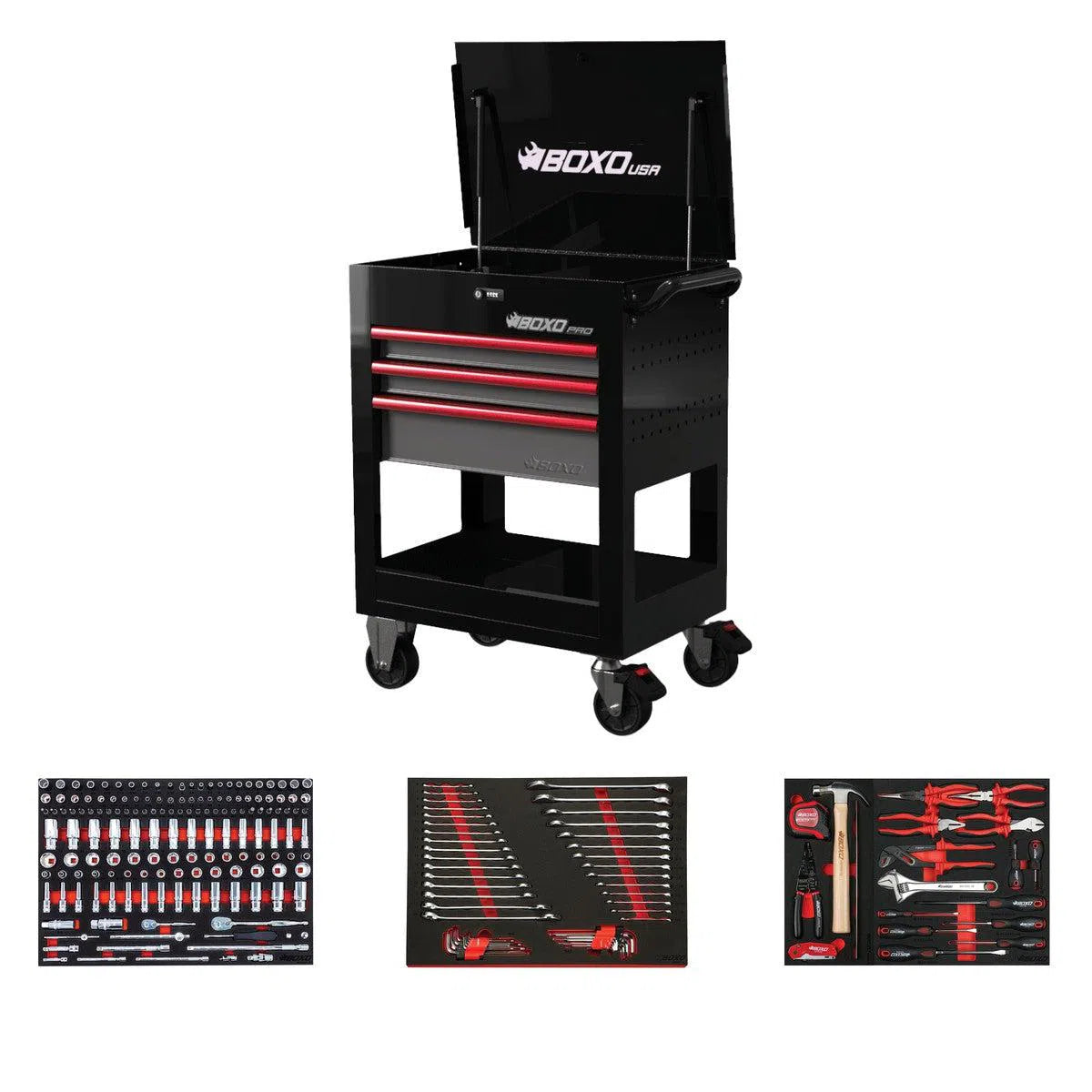 Happybuyes Pro Series | Loaded 28" 3-Drawer Flip Top Service Cart Tool Box 28BM-BK-R