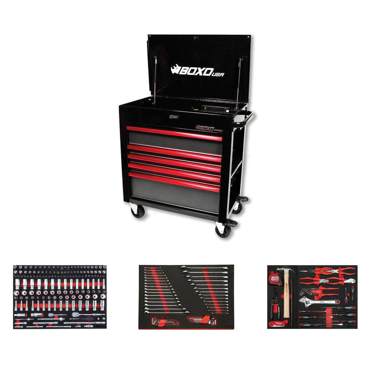 Happybuyes Pro Series | Loaded 35" 5-Drawer Flip-Top Service Cart Tool Box 35FBM-BK-R