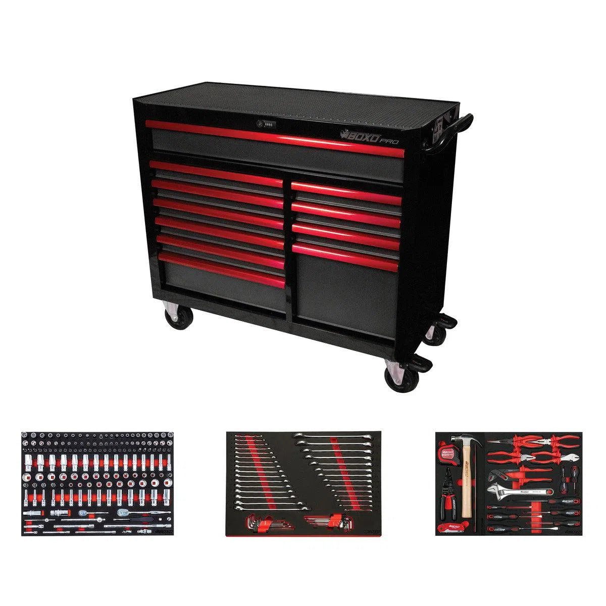 Happybuyes Pro Series | Loaded 45" 11-Drawer Rolling Tool Box 45BM-BK-R