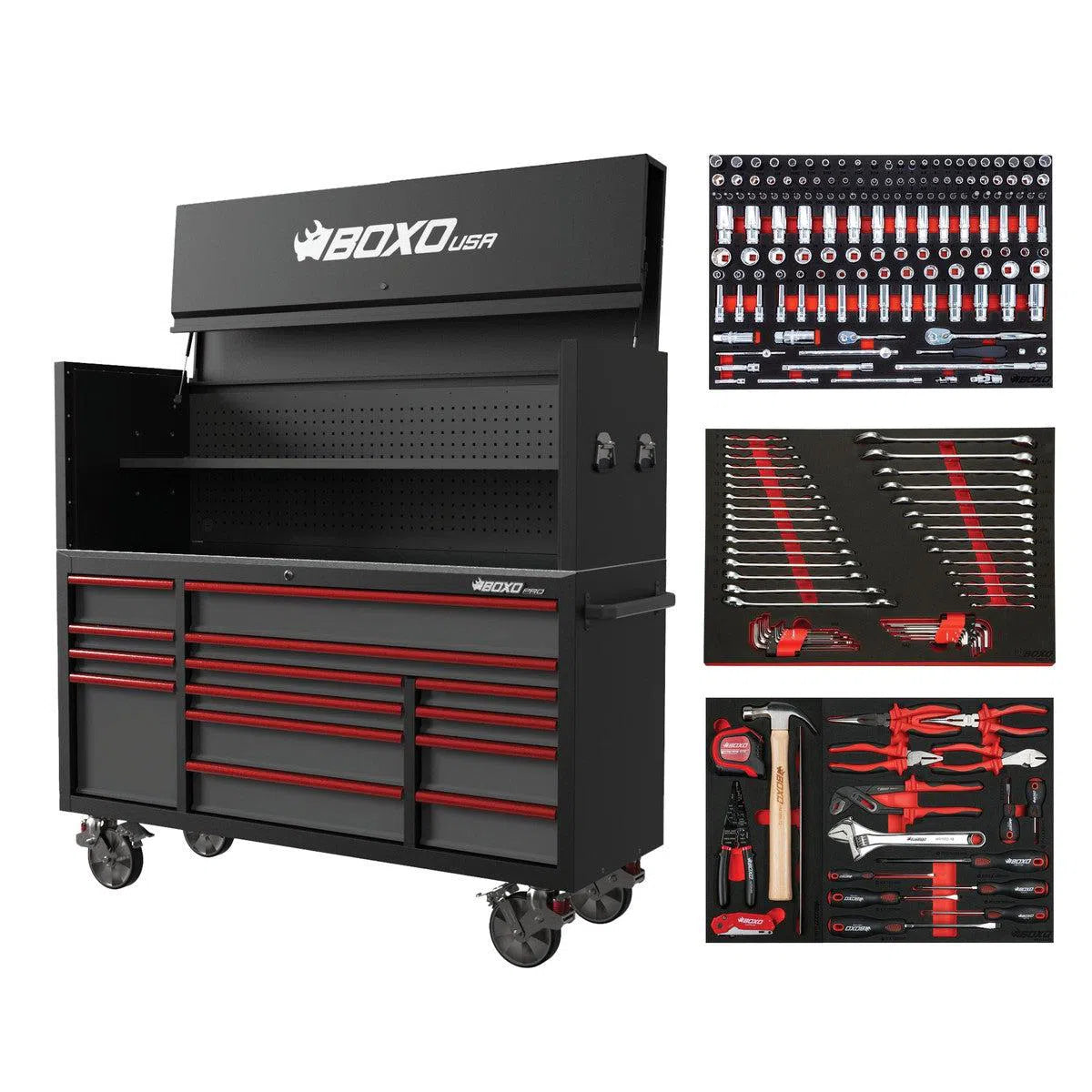 Happybuyes Pro Series | Loaded 72" 14-Drawer Garage Top Rolling Tool Box | Black 72TBM-BK-R