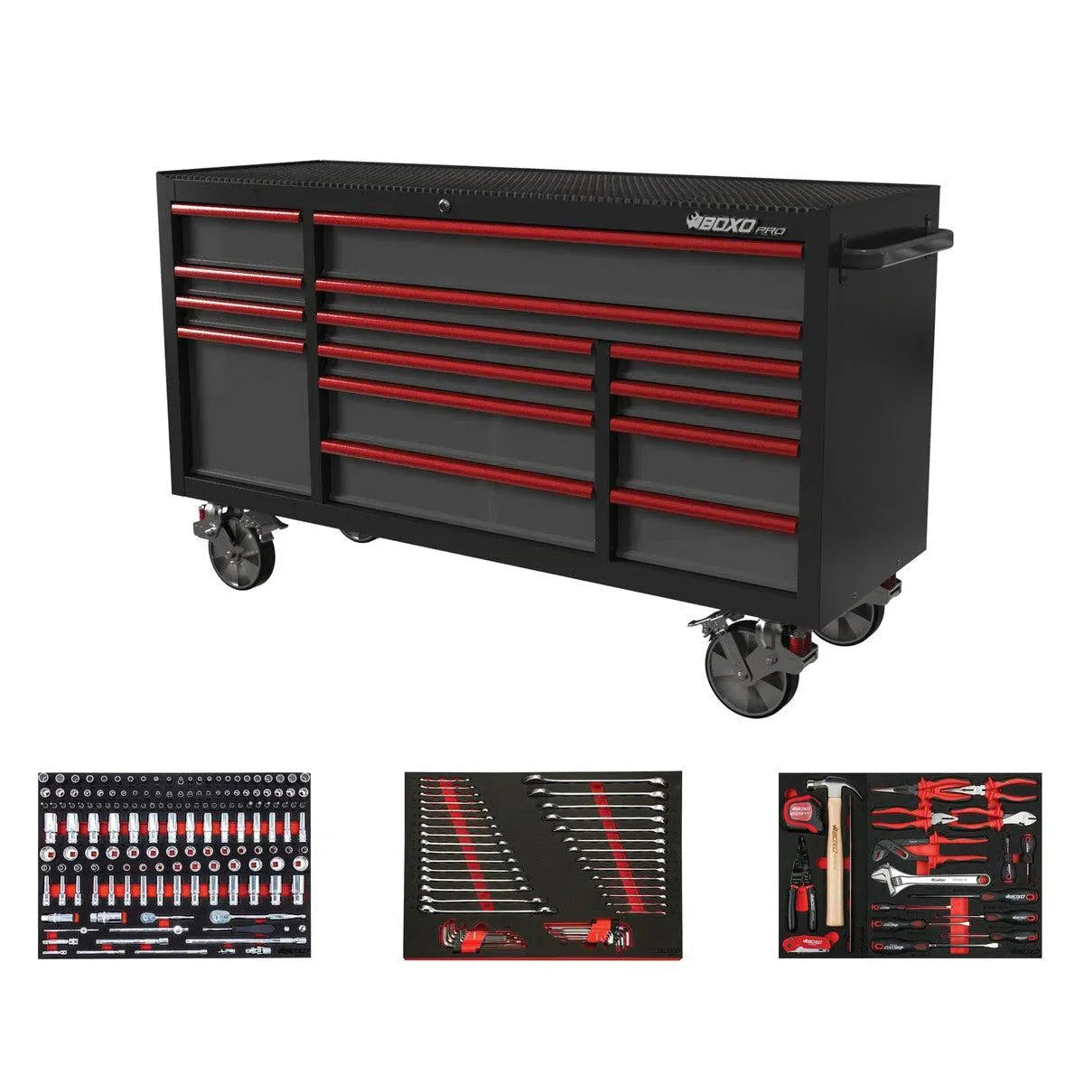 Happybuyes Pro Series | Loaded 72" 14-Drawer Rolling Tool Box 72BM-BK-R2