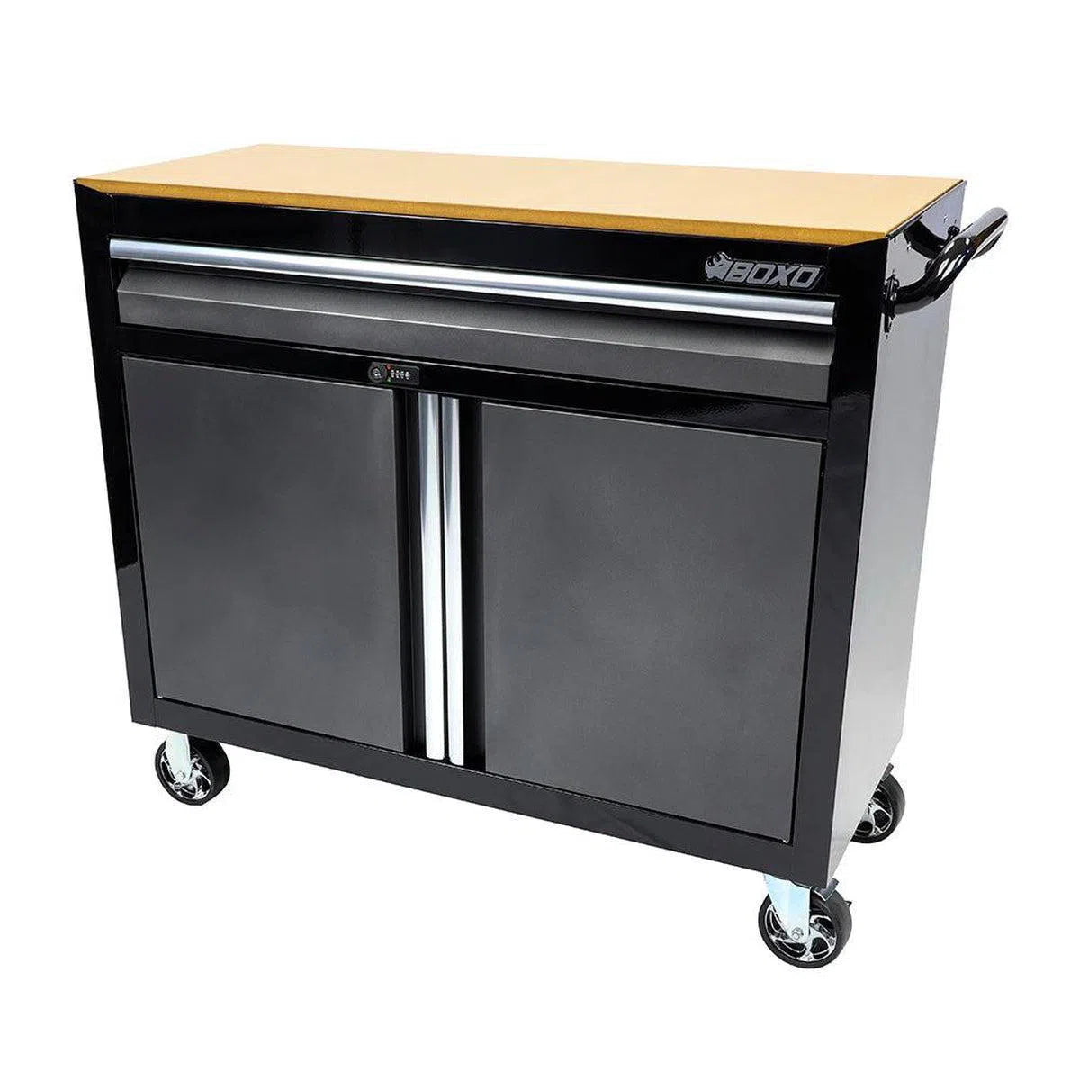 Happybuyes Tech Series | 45" Rolling Display Cabinet with MDF Top | Black UAT451011LM-BK