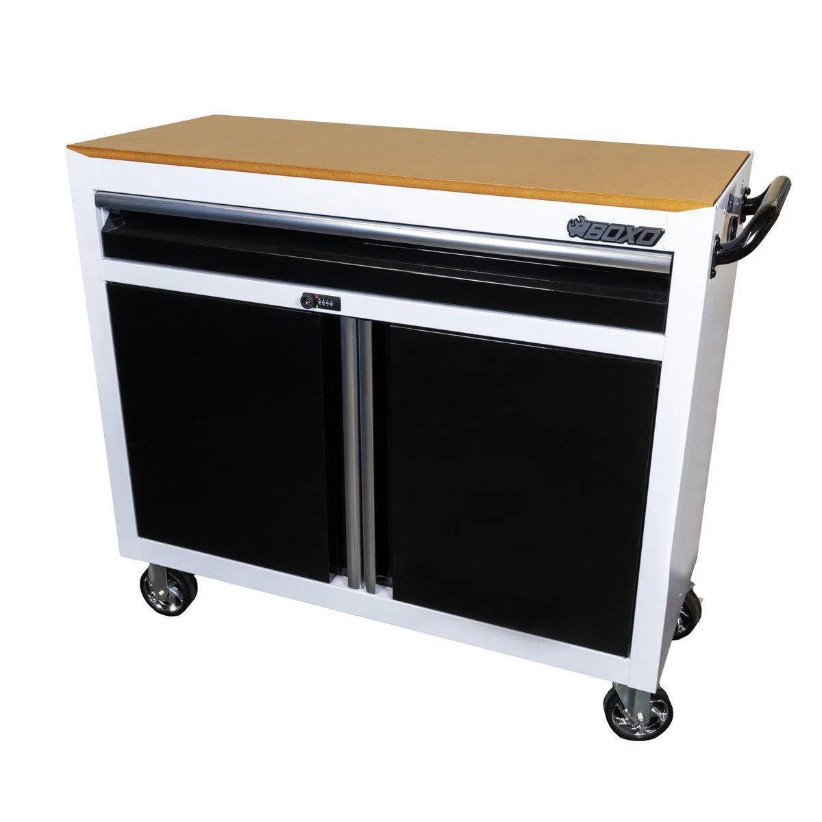 Happybuyes Tech Series | 45" Rolling Display Cabinet with MDF Top | White UAT451011LM-W