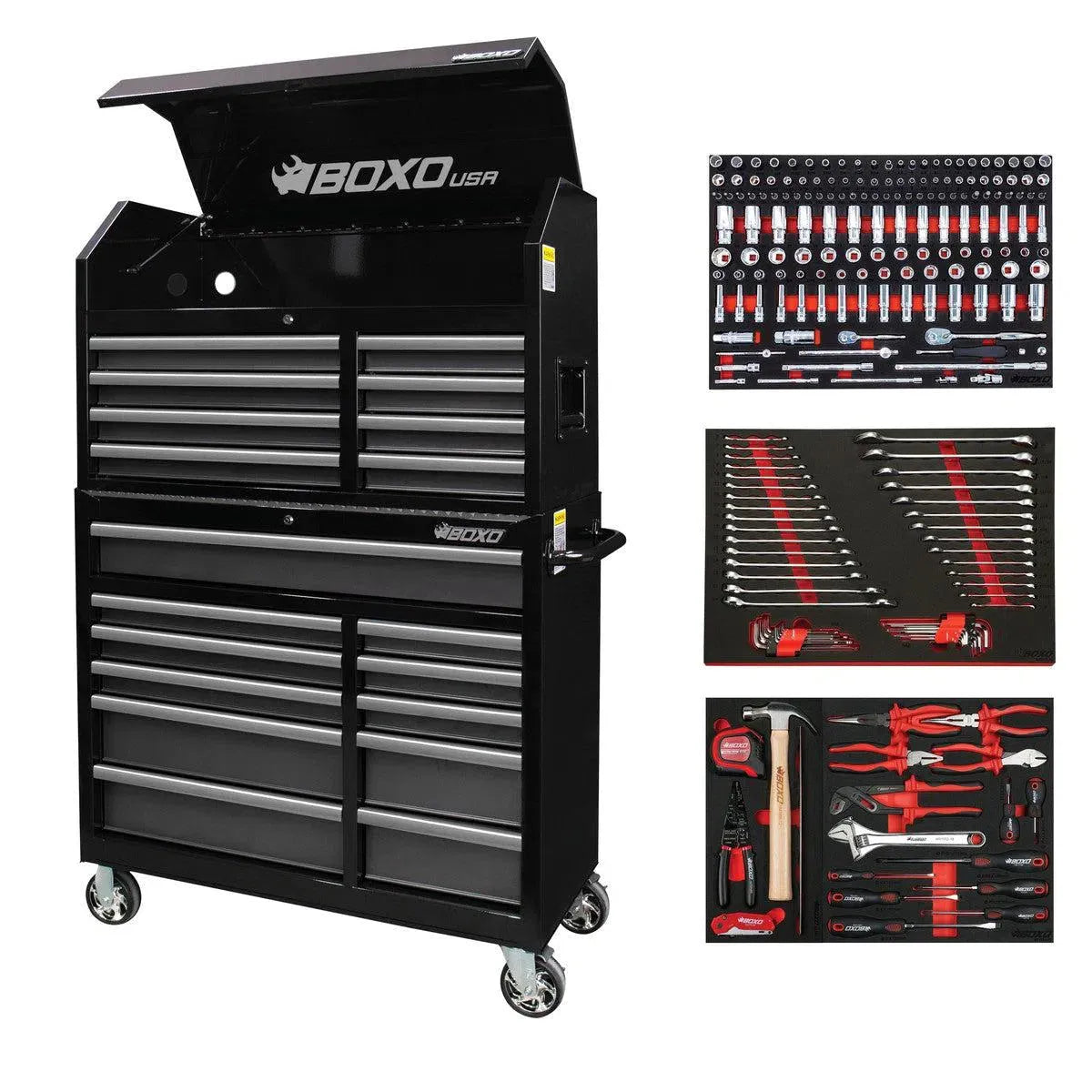 Happybuyes Tech Series | Loaded 41" 19-Drawer Rolling Tool Box | Black 41TBM-BK