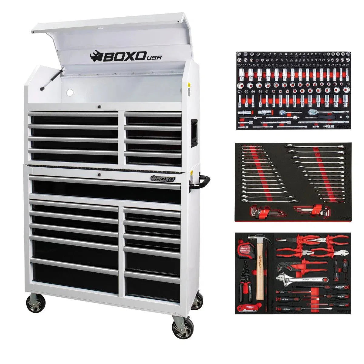 Happybuyes Tech Series | Loaded 41" 19-Drawer Rolling Tool Box | White 41TBM-W