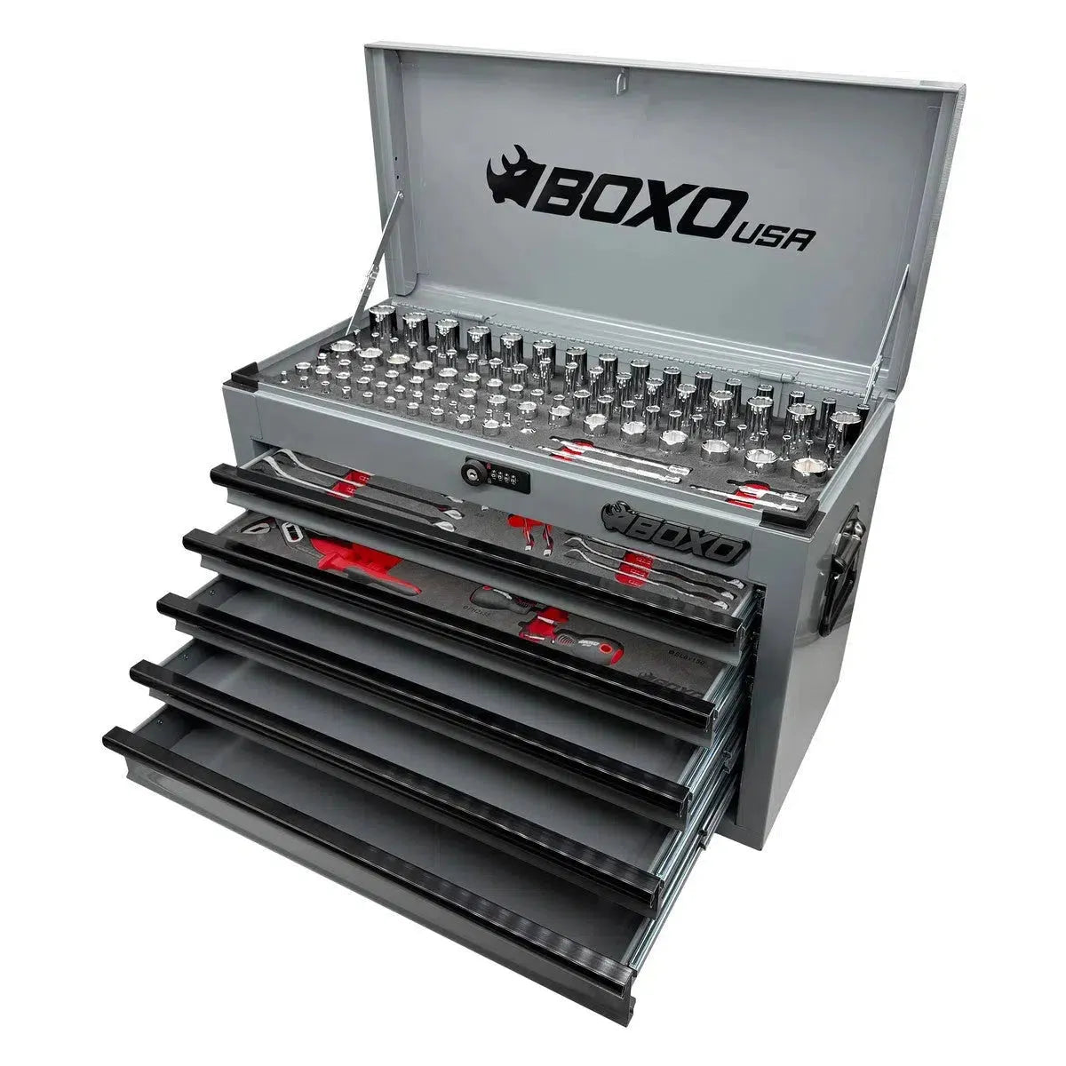 Happybuyes 159-Piece Metric and SAE Combo 5-Drawer Hand Carry Tool Box ECC26501L-058R2GY1