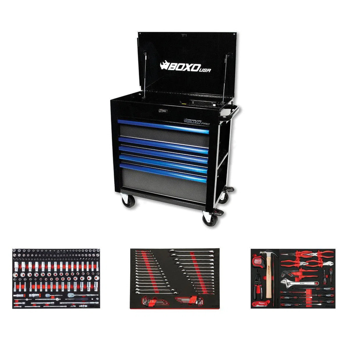 Happybuyes Pro Series | Loaded 35" 5-Drawer Flip-Top Service Cart Tool Box 35FBM-BK-B