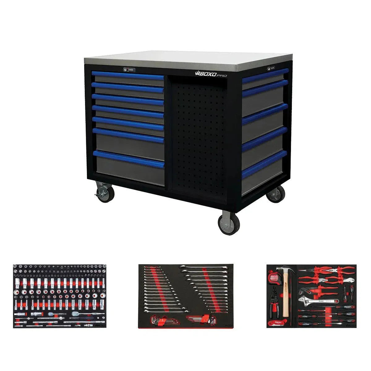 Happybuyes Pro Series | 45” 12-Drawer Workstation Tool Box with Master Tool Set 45WSM-BK-B