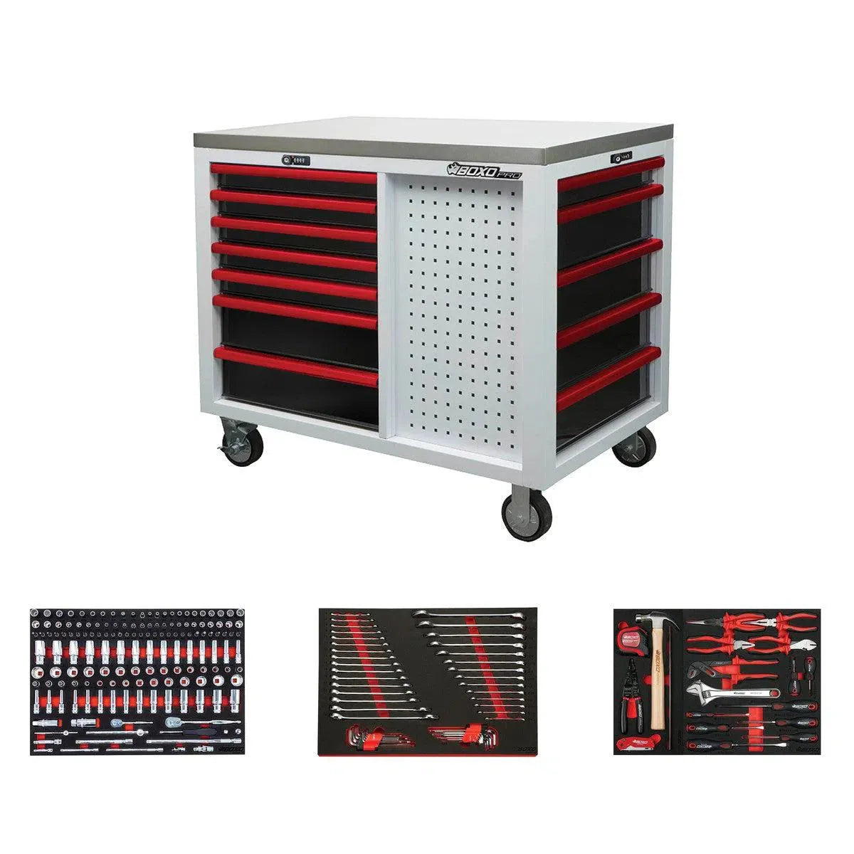 Happybuyes Pro Series | 45” 12-Drawer Workstation Tool Box with Master Tool Set 45WSM-W