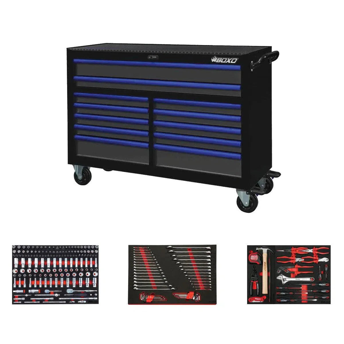 Happybuyes Pro Series | 53" 12-Drawer Rolling Tool Box with Master Tool Set 53BM-BK-B