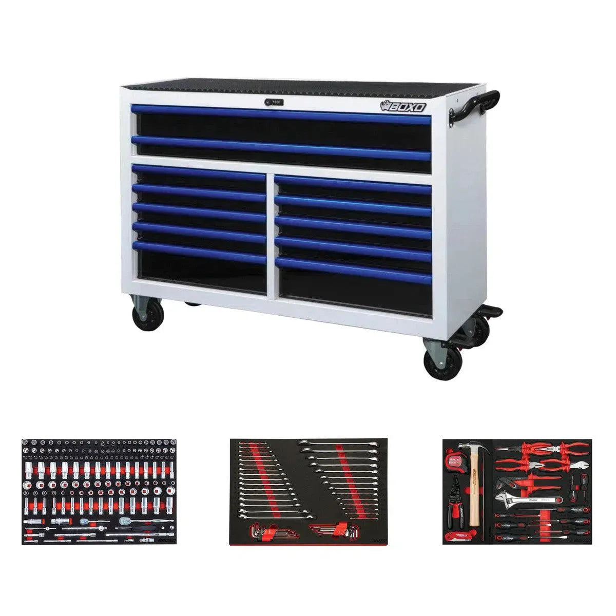Happybuyes Pro Series | 53" 12-Drawer Rolling Tool Box with 222-Piece Master Tool Set 53BM-W-B