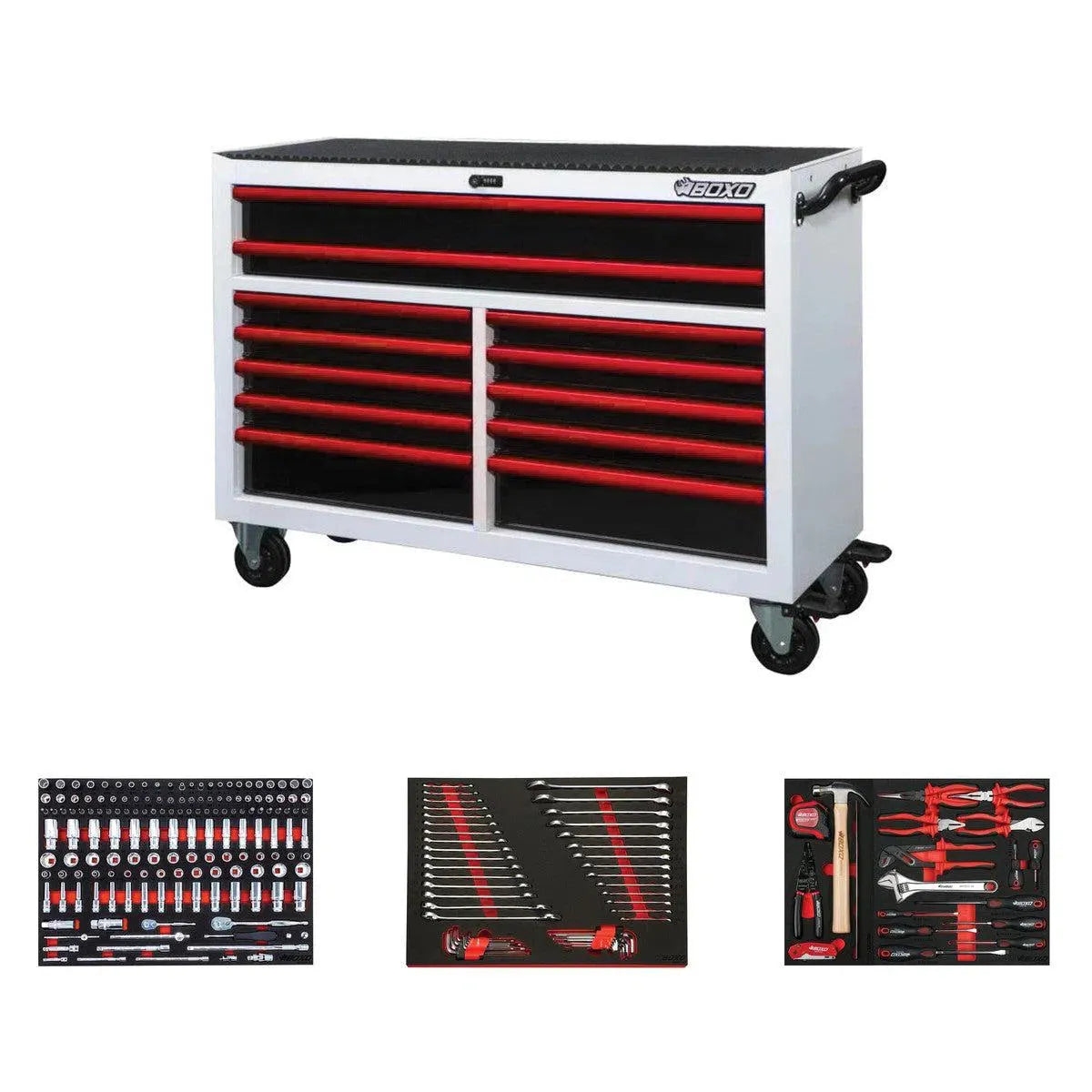 Happybuyes Pro Series | 53" 12-Drawer Rolling Tool Box with Master Tool Set 53BM-W-R