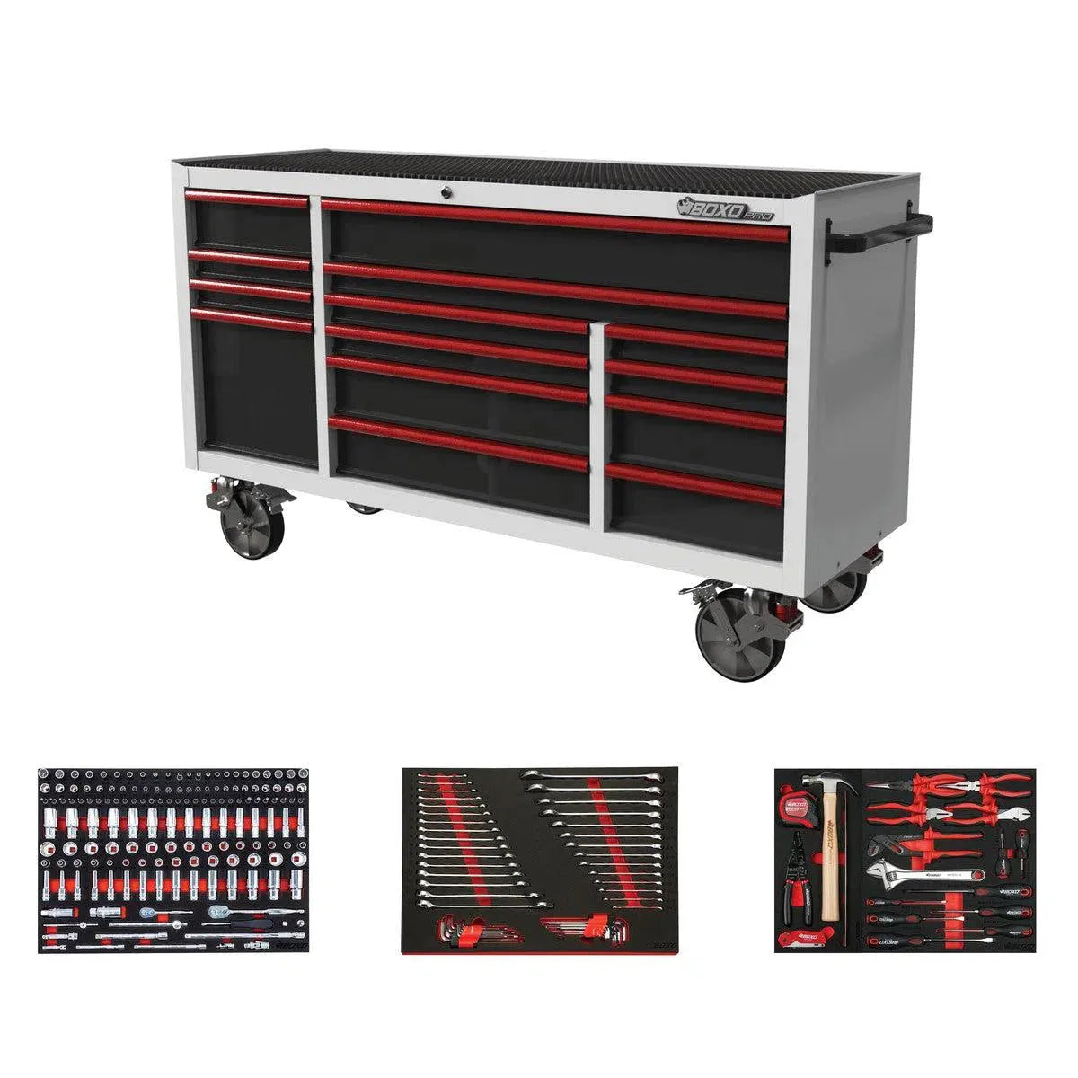 Happybuyes Pro Series | Loaded 72" 14-Drawer Rolling Tool Box 72BM-W-R2