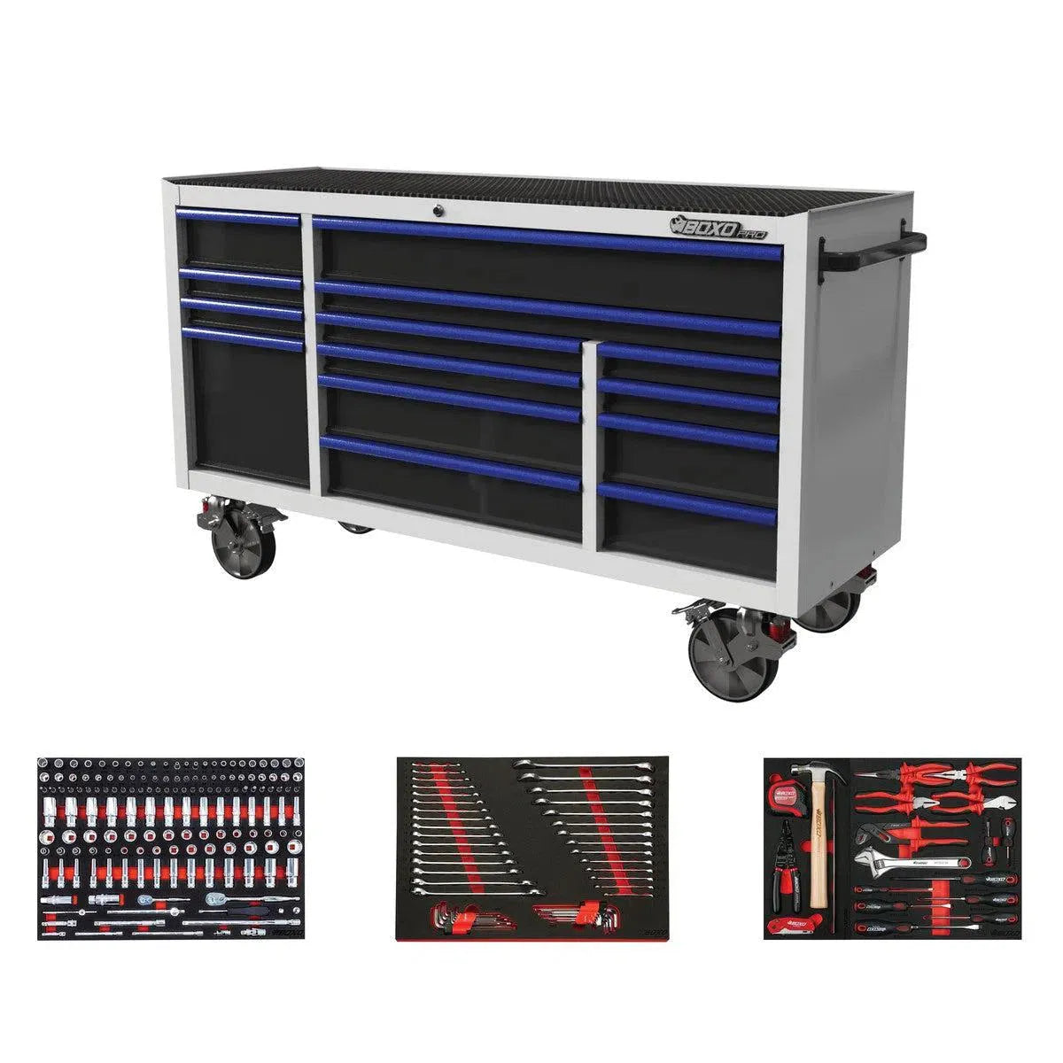 Happybuyes Pro Series | Loaded 72" 14-Drawer Rolling Tool Box 72BM-W-B2
