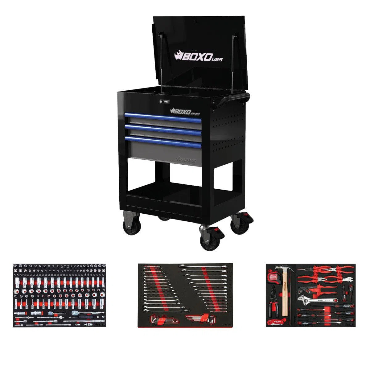 Happybuyes Pro Series | Loaded 28" 3-Drawer Flip Top Service Cart Tool Box 28BM-BK-B