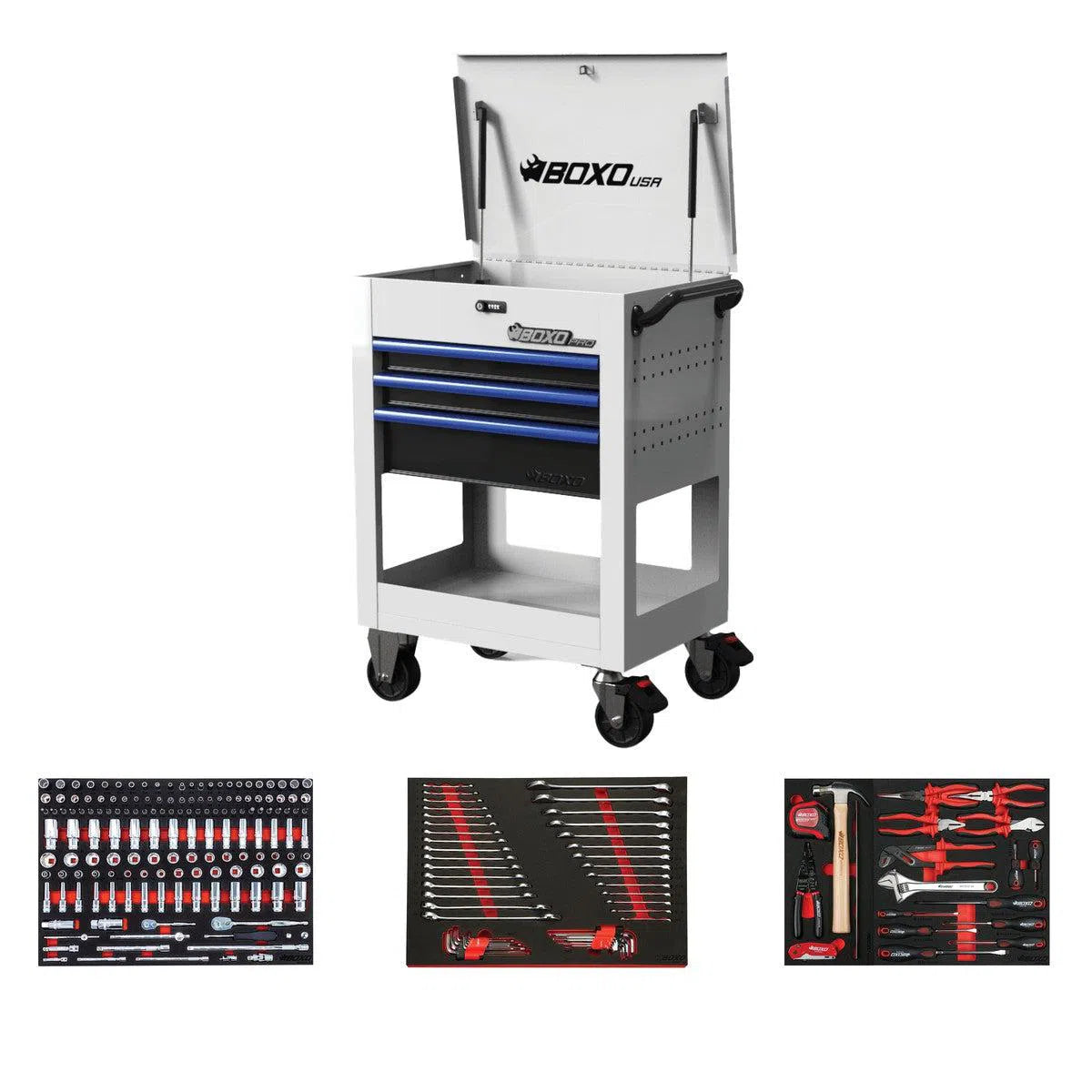 Happybuyes Pro Series | Loaded 28" 3-Drawer Flip Top Service Cart Tool Box 28BM-W-B