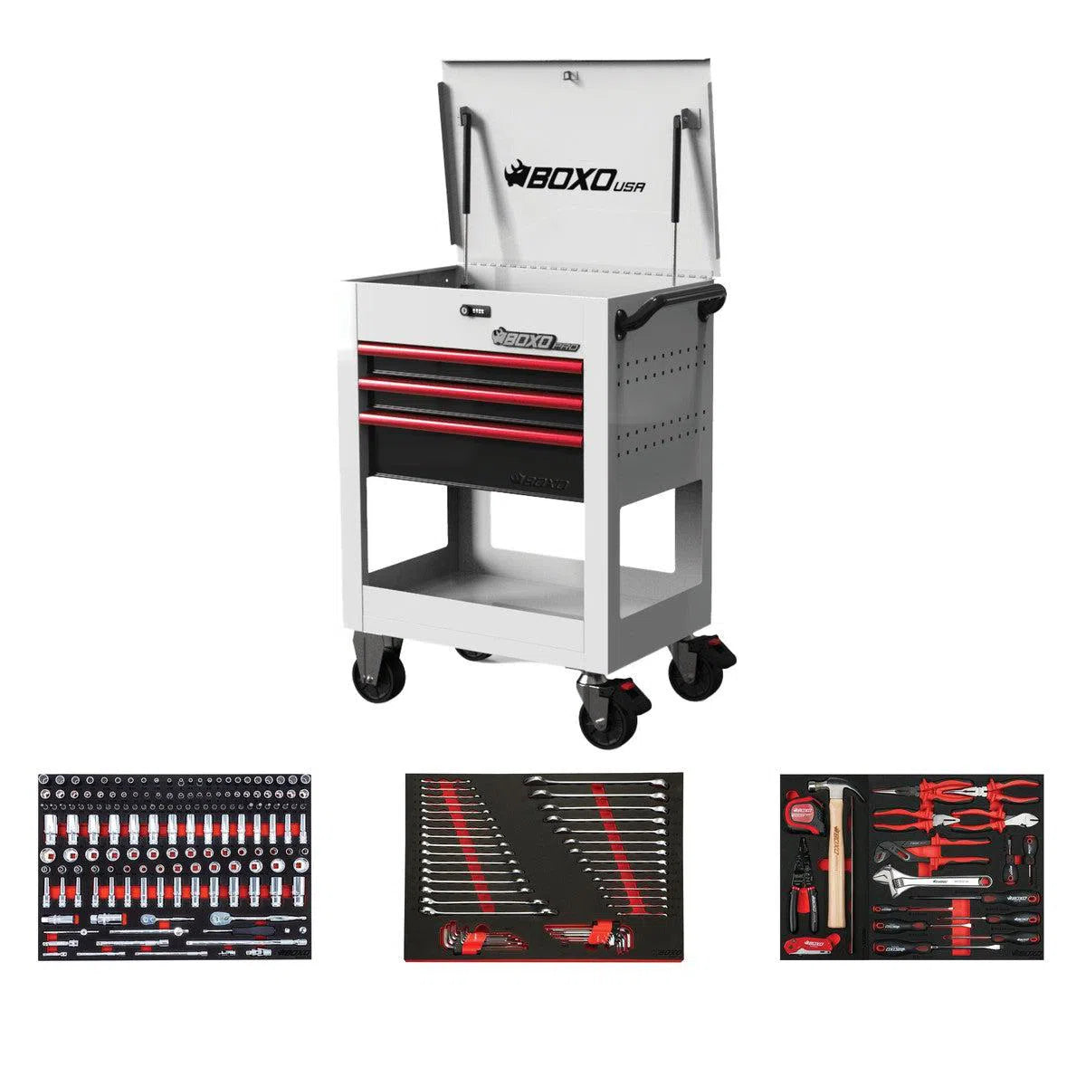 Happybuyes Pro Series | Loaded 28" 3-Drawer Flip Top Service Cart Tool Box 28BM-W-R