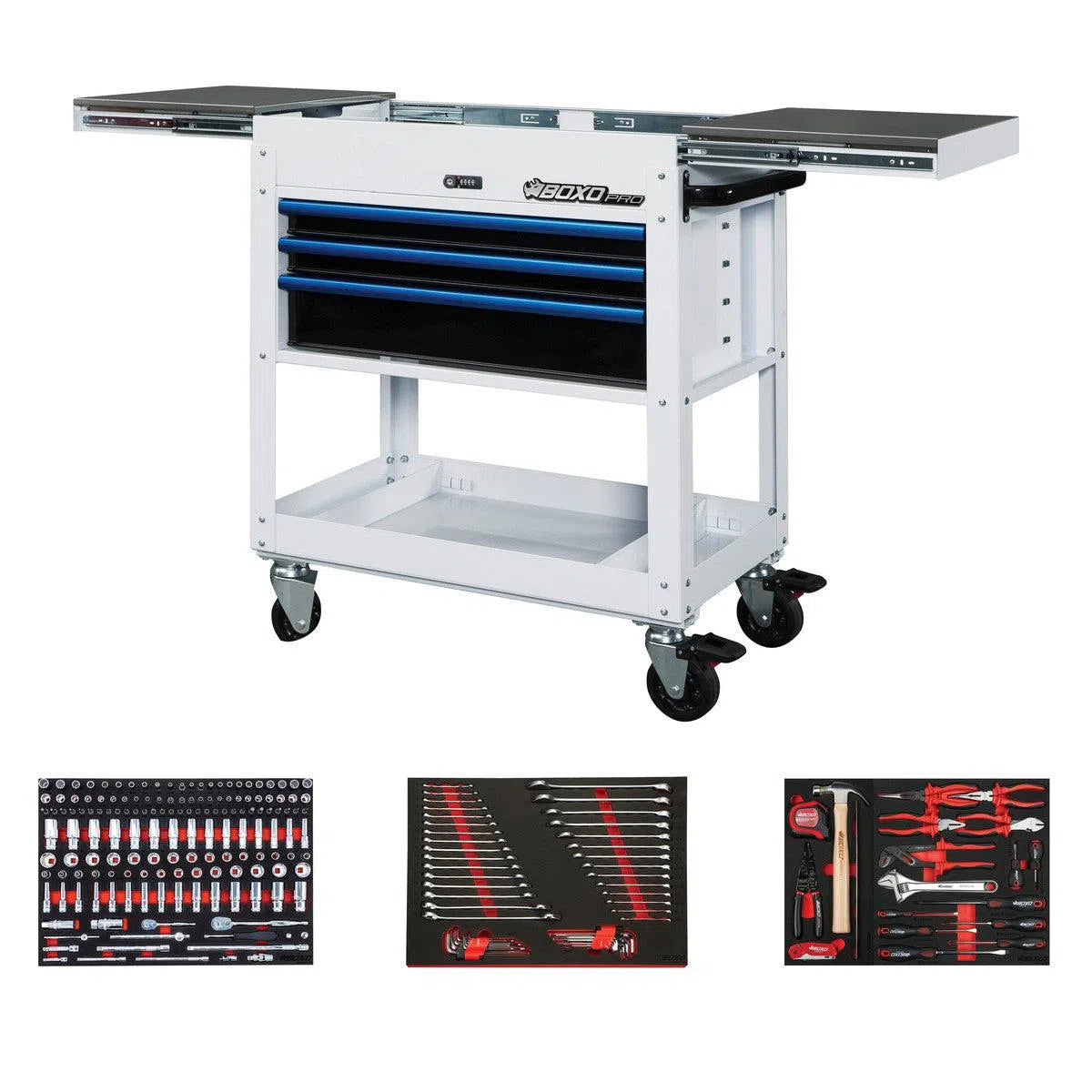 Happybuyes Pro Series | Loaded 35" 3-Drawer Slide-Top Service Cart Tool Box 35SBM-W-B