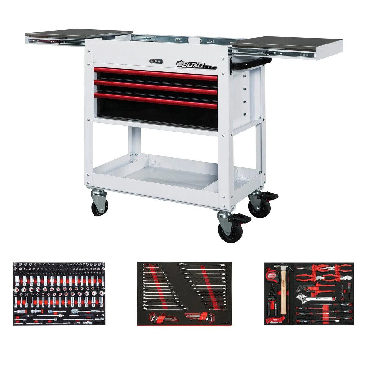Happybuyes Pro Series | Loaded 35" 3-Drawer Slide-Top Service Cart Tool Box 35SBM-W-R
