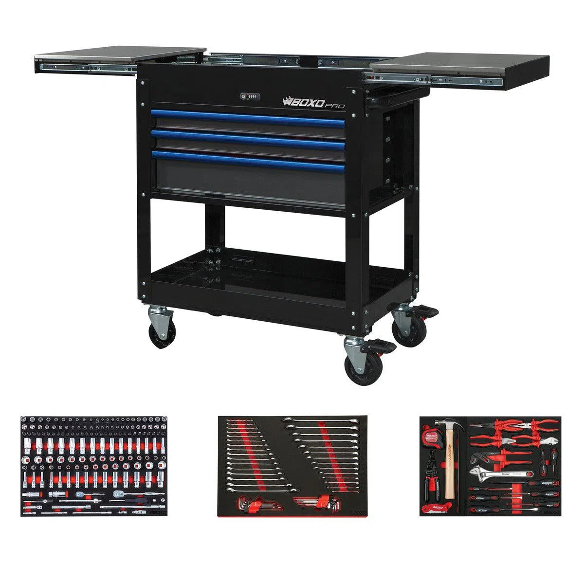 Happybuyes Pro Series | Loaded 35" 3-Drawer Slide-Top Service Cart Tool Box 35SBM-BK-B
