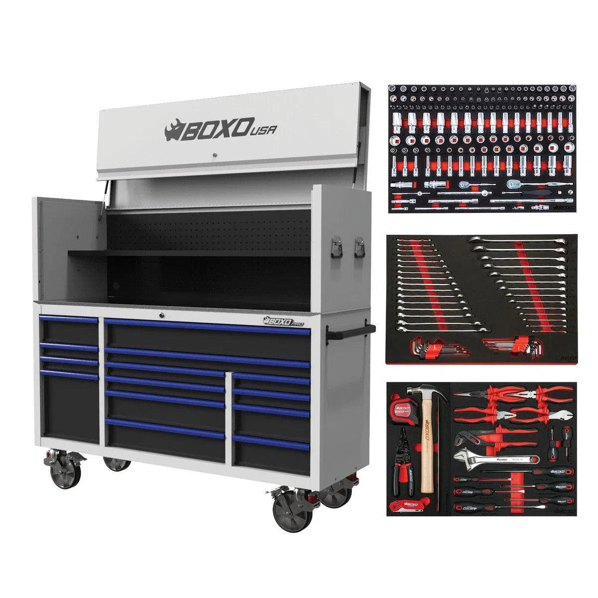 Happybuyes Pro Series | Loaded 72" 14-Drawer Garage Top Rolling Tool Box | White 72TBM-W-B
