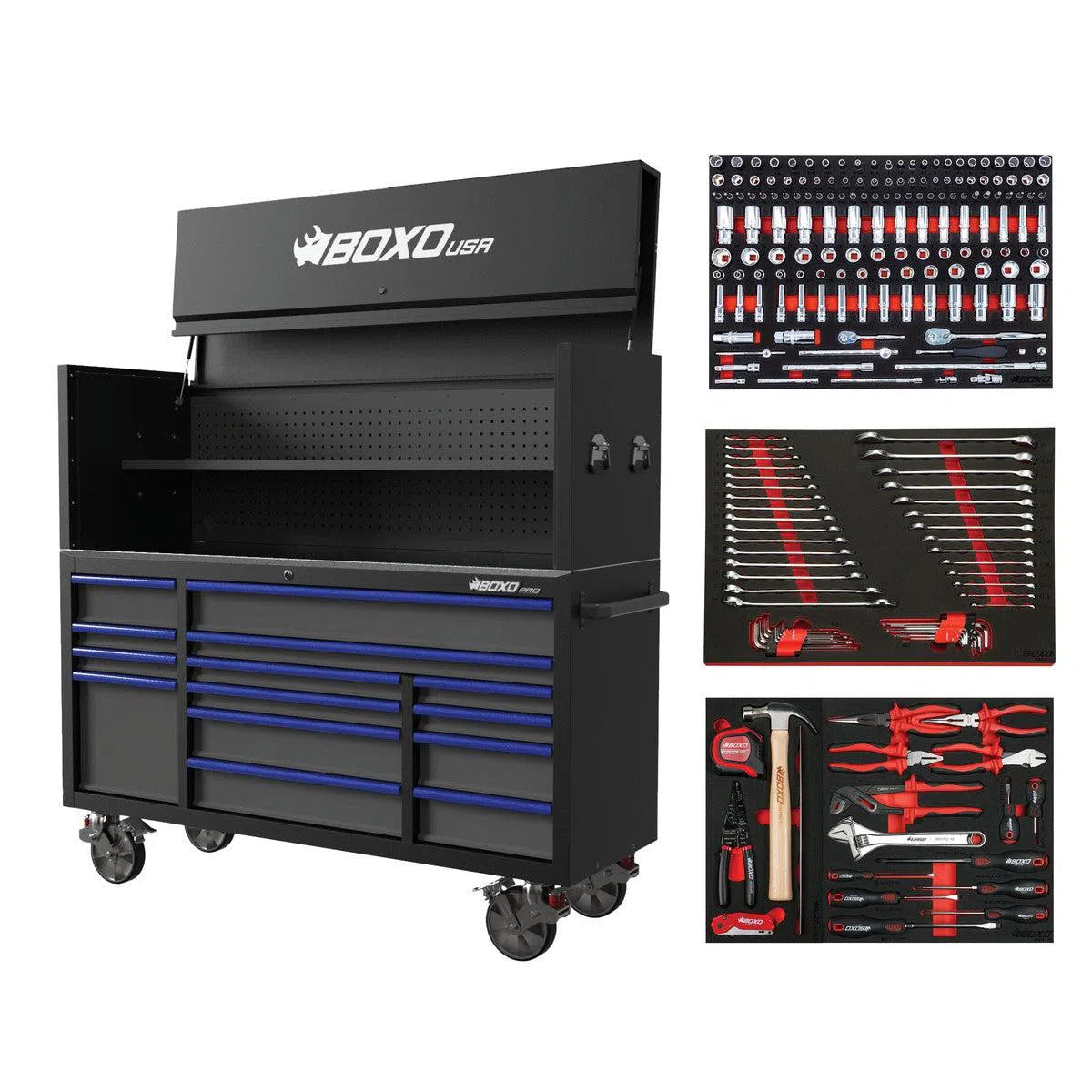 Happybuyes Pro Series | Loaded 72" 14-Drawer Garage Top Rolling Tool Box | Black 72TBM-BK-B