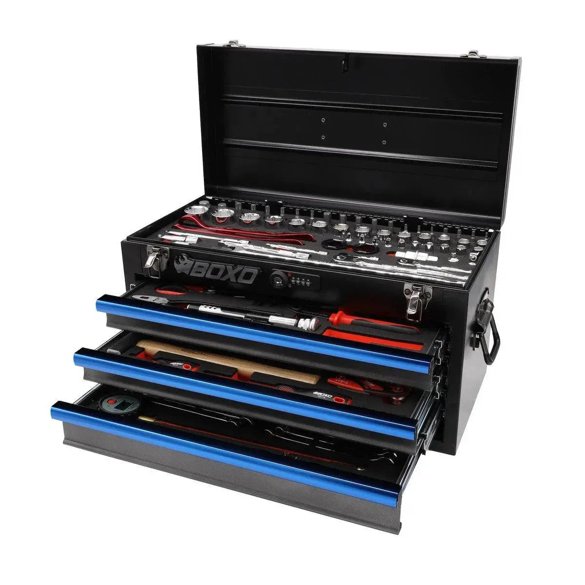 Happybuyes MotoBox | 103-Piece Metric Motorcycle 3-Drawer Hand Carry Tool Box MOTOBX1-BK-B