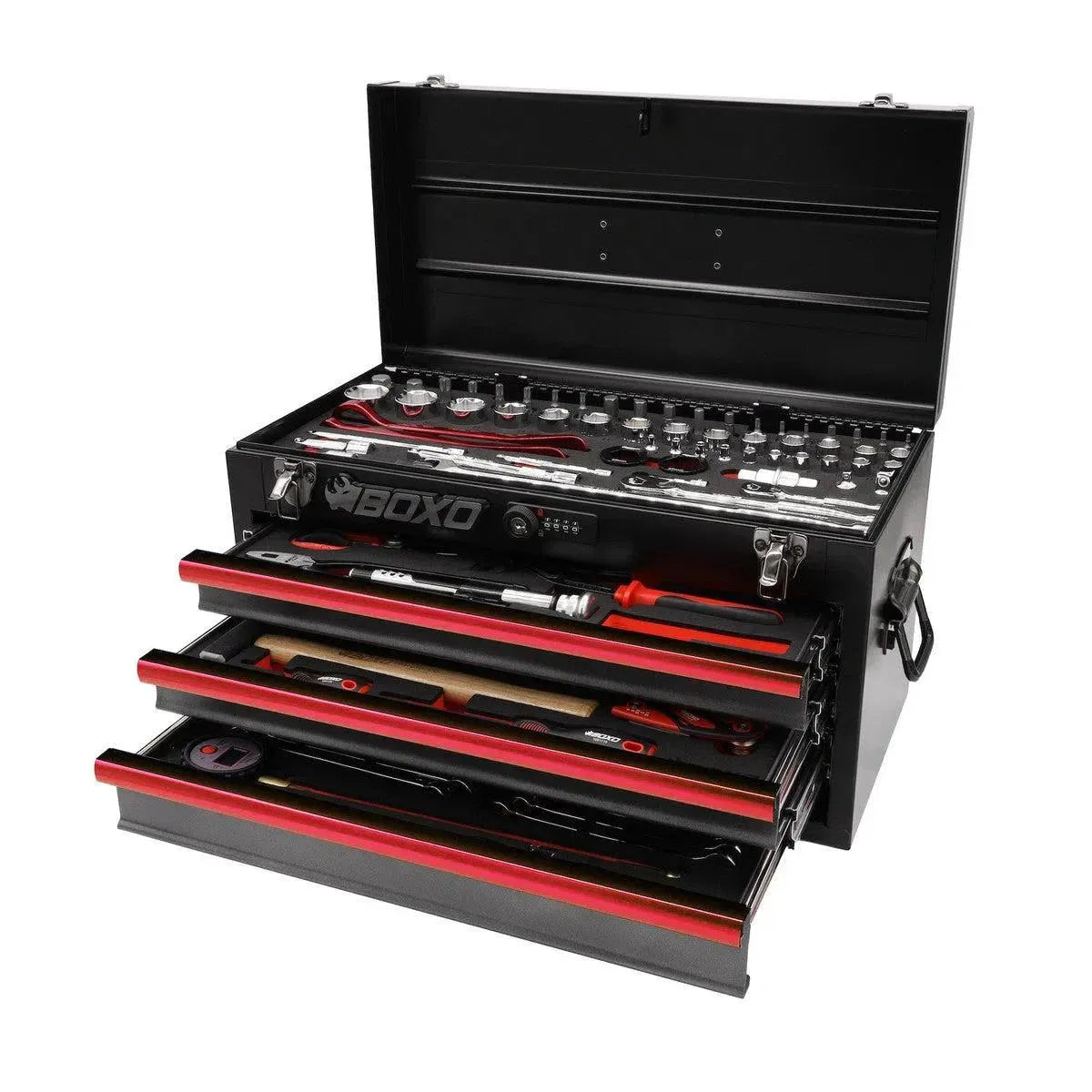 Happybuyes MotoBox | 103-Piece Metric Motorcycle 3-Drawer Hand Carry Tool Box MOTOBX1-BK-R