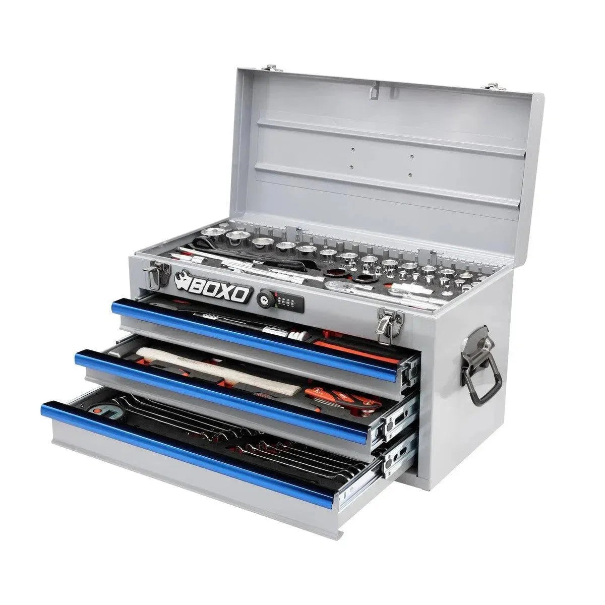 Happybuyes MotoBox | 103-Piece Metric Motorcycle 3-Drawer Hand Carry Tool Box MOTOBX1-NGY1-B