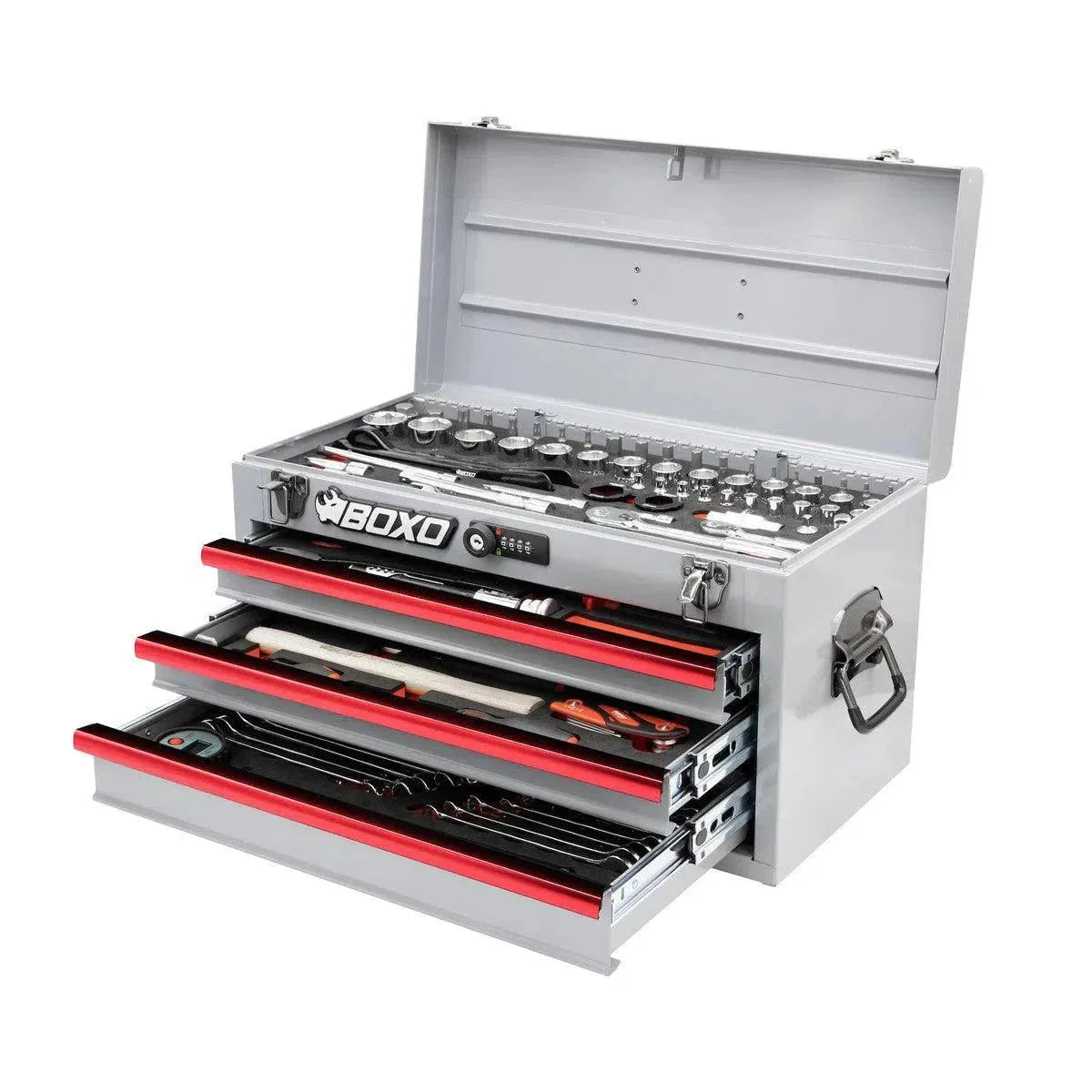 Happybuyes MotoBox | 103-Piece Metric Motorcycle 3-Drawer Hand Carry Tool Box MOTOBX1-NGY1-R