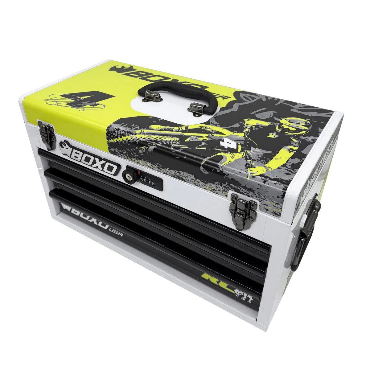 Happybuyes MotoBox | Ricky Carmichael 3-Drawer Portable Tool Box with 103-Piece Metric Motorcycle Tool Set MOTOBX1-W-RC2