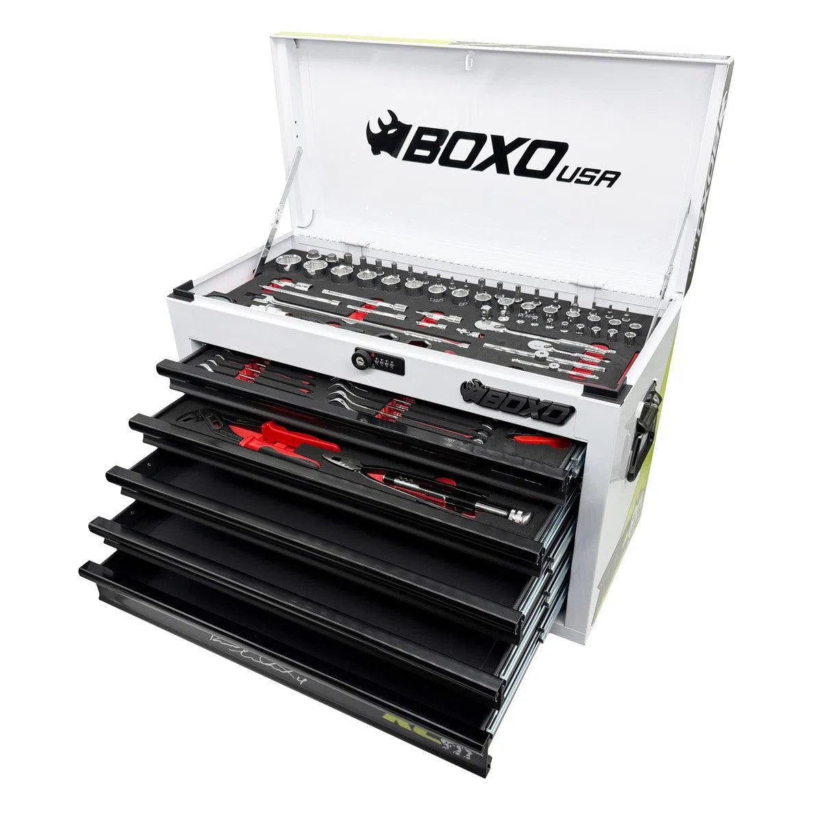 Happybuyes MotoBox | Ricky Carmichael 26" 5-Drawer Portable Tool Box with 103-Piece Metric Motorcycle Tool Set MOTOBX5-BK-RC2