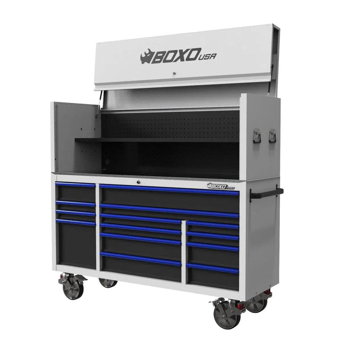 Happybuyes Pro Series | Loaded 72" 14-Drawer Garage Top Rolling Tool Box | White 72TBM-W-R