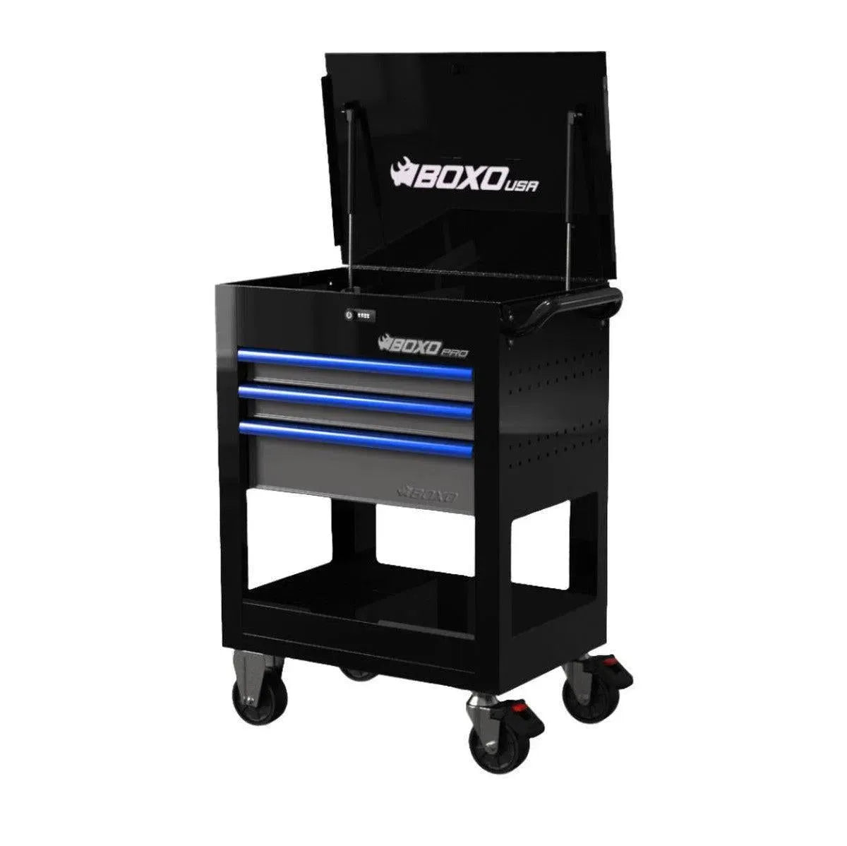 Happybuyes Pro Series | 28" 3-Drawer Flip top Service Cart Tool Box UAS2603L-BK-1-B