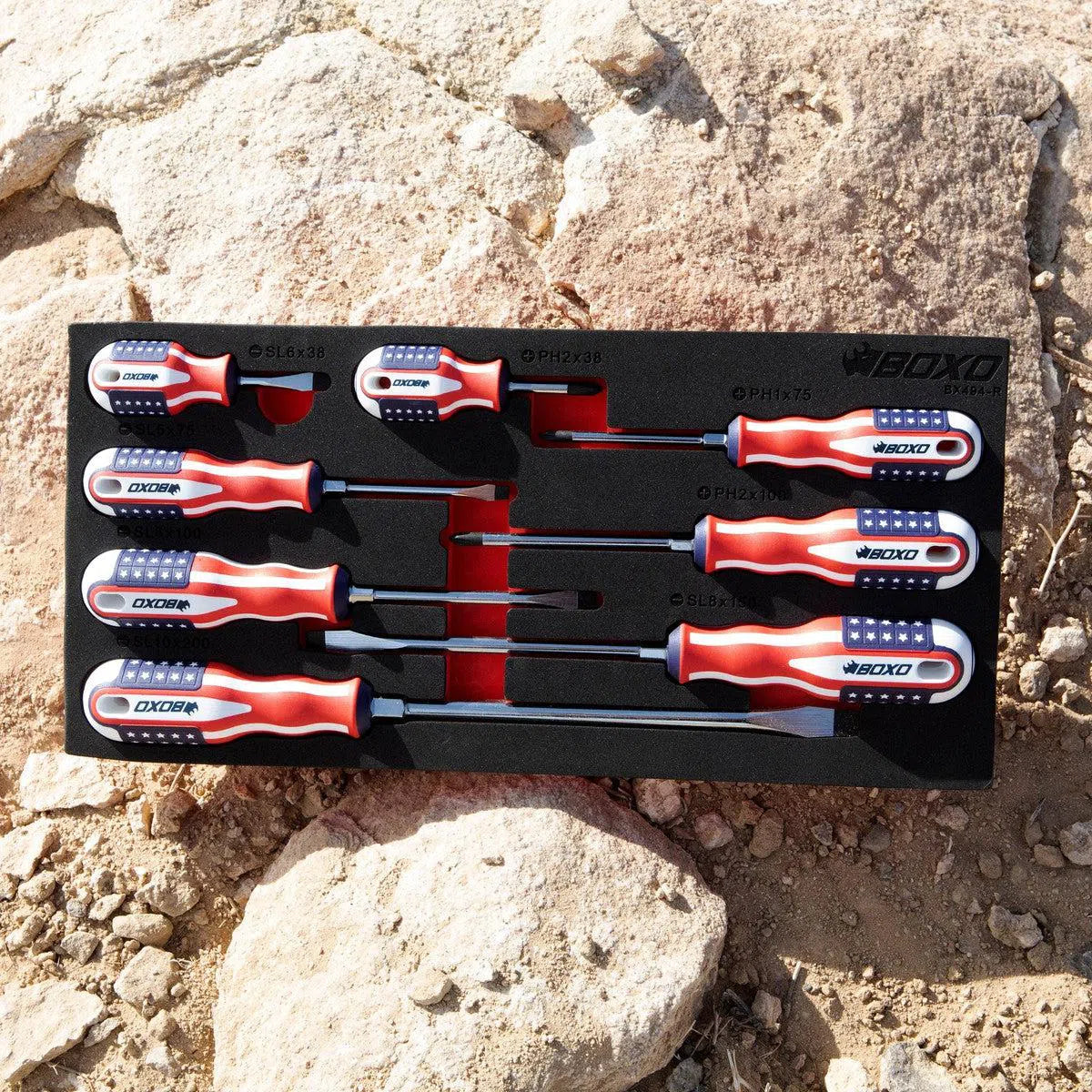 Happybuyes 8-Piece American Flag Handle Screwdriver Set | 1/3rd EVA Foam BX494-R